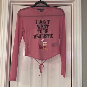 NWT Dolls Kill Pink Sheer Graphic Crop Top